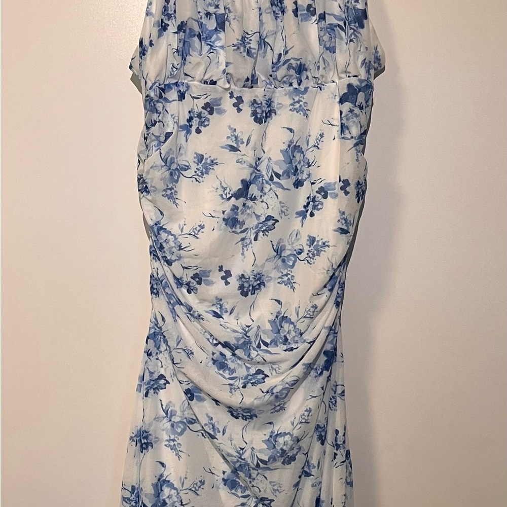 Elegant Blue Floral Women's Dress